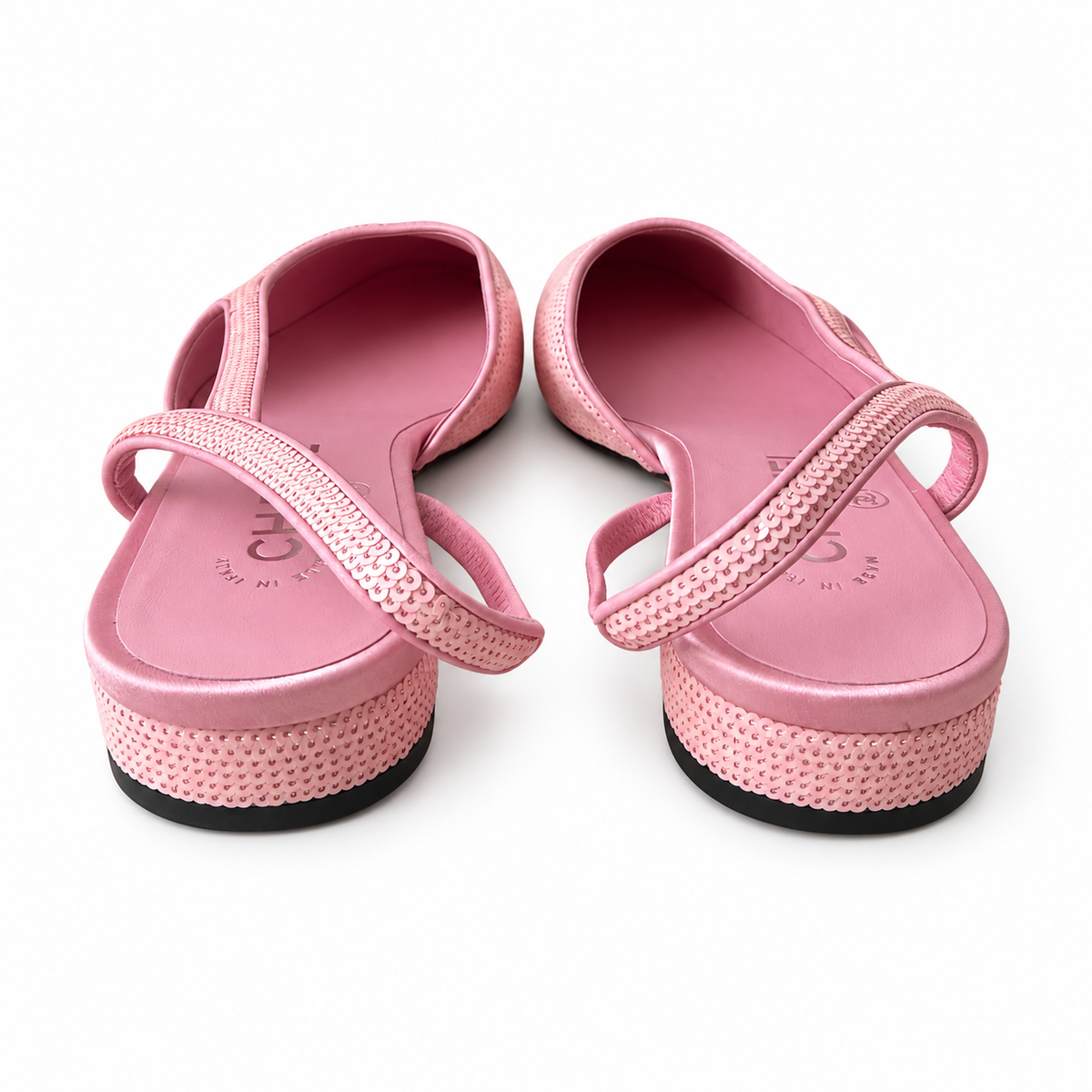 CHANEL - *NEW* SLINGBACK PINK SEQUIN-EMBELLISHED SIZE 37 EU