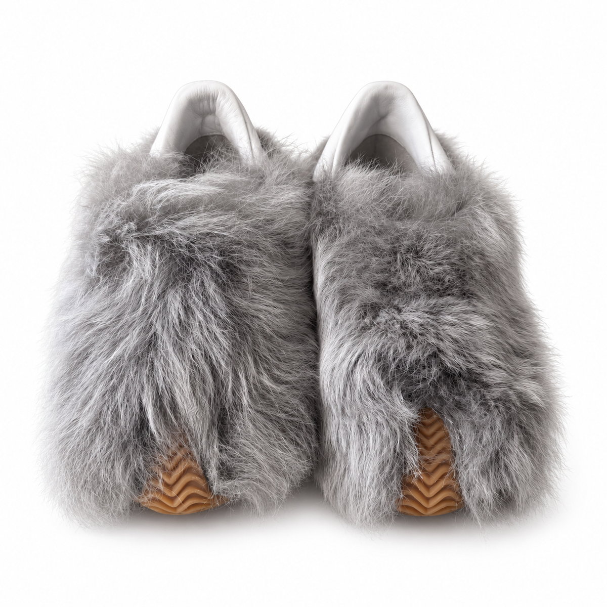 LOEWE - *NEW* SNEAKERS FLOW RUNNER GREY FAUX FUR SLIP-ON WITH WHITE LEATHER DETAILS SIZE 37 EU