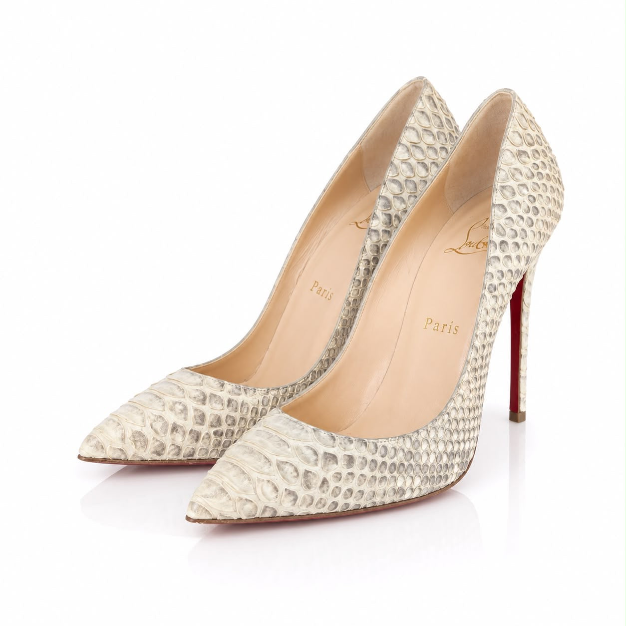 LOUBOUTIN - *NEVER WORN* PUMPS KATE 100 SNAKESKIN NATURAL TONES SIZE 37,5 EU