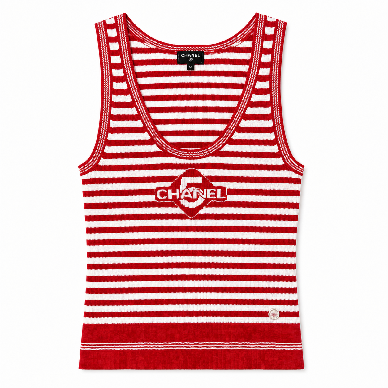 CHANEL - *NEVER WORN* TANK TOP STRIPED RED AND WHITE 2023 CRUISE SIZE 38 FR