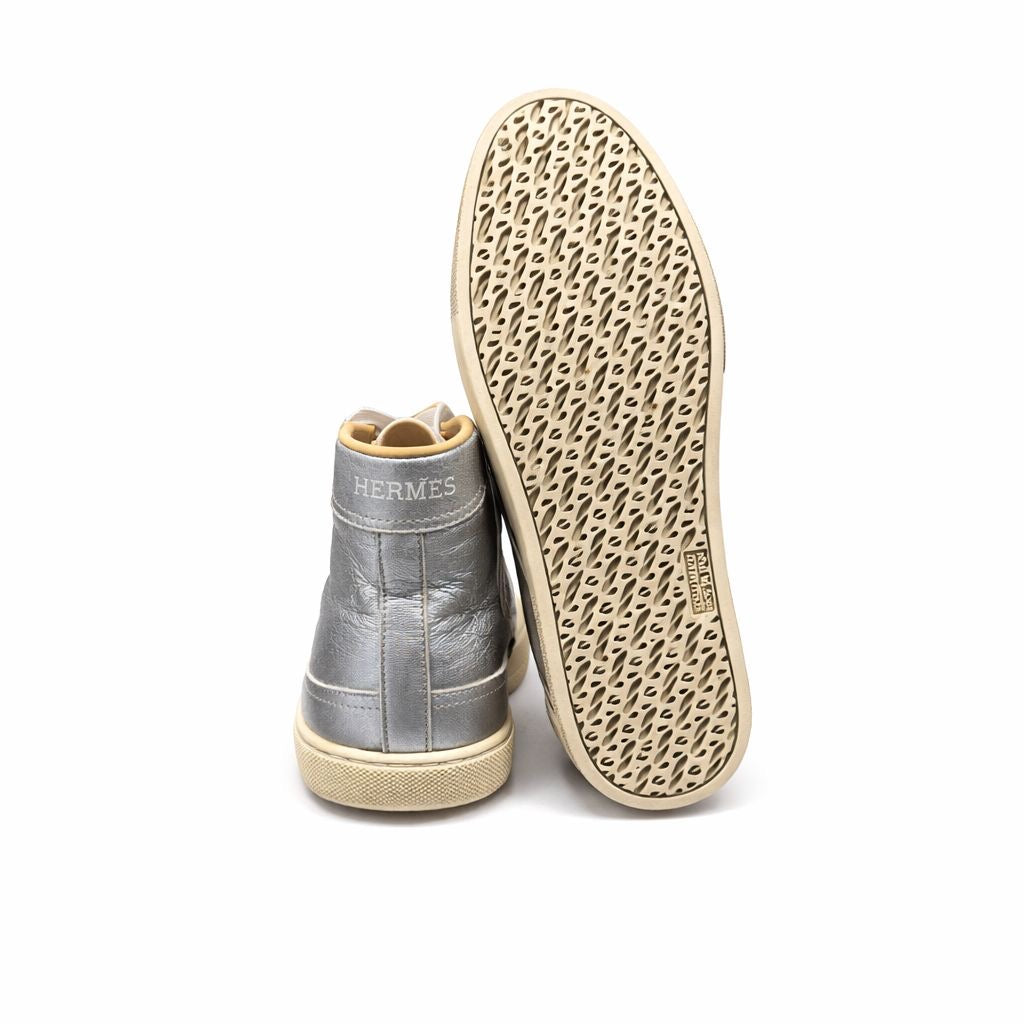 HERMÈS - SNEAKERS METALLIC SILVER LEATHER SIZE 38 EU