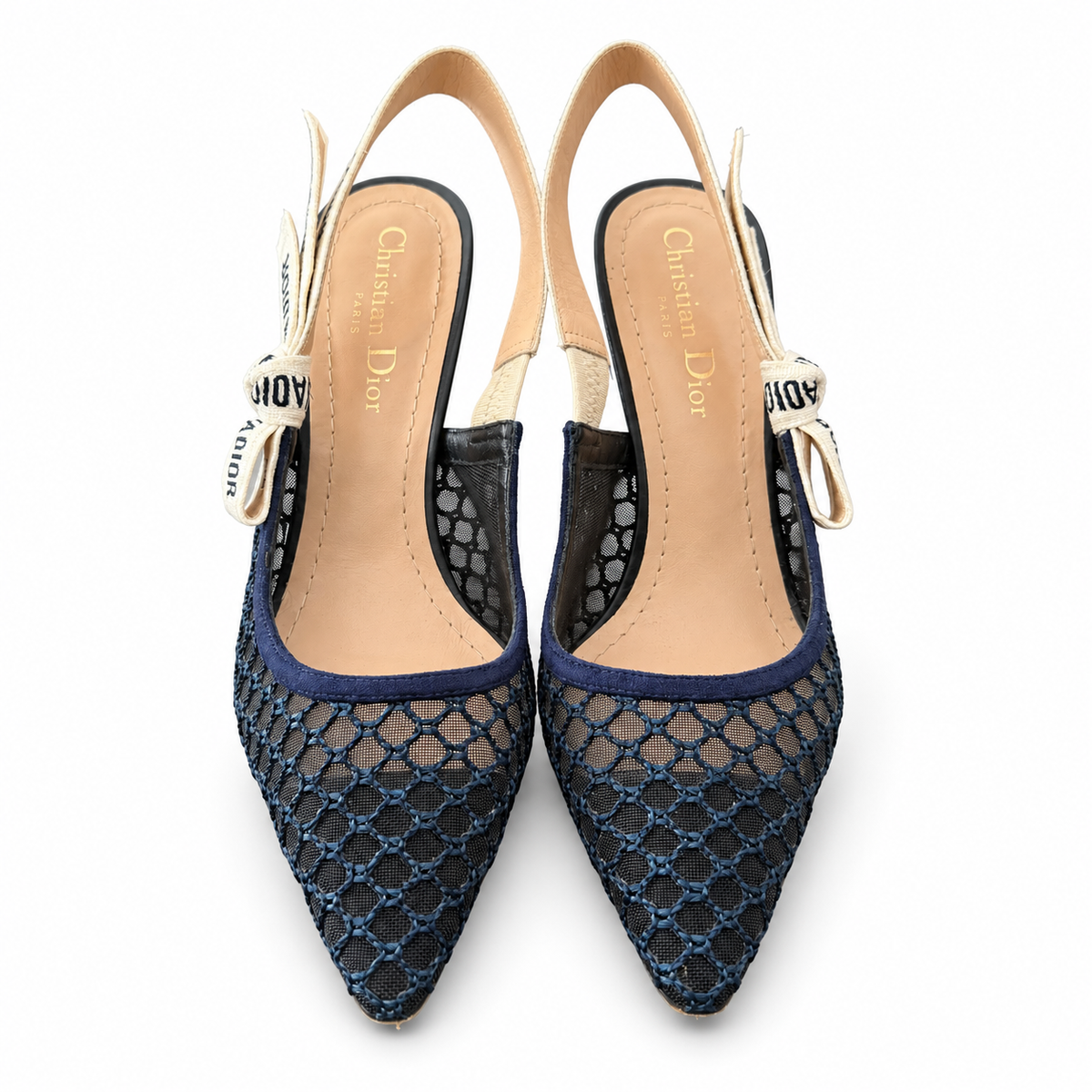 DIOR - SLINGBACK PUMPS J’ADIOR NAVY BLUE EMBROIDERED MESH SIZE 36.5 EU