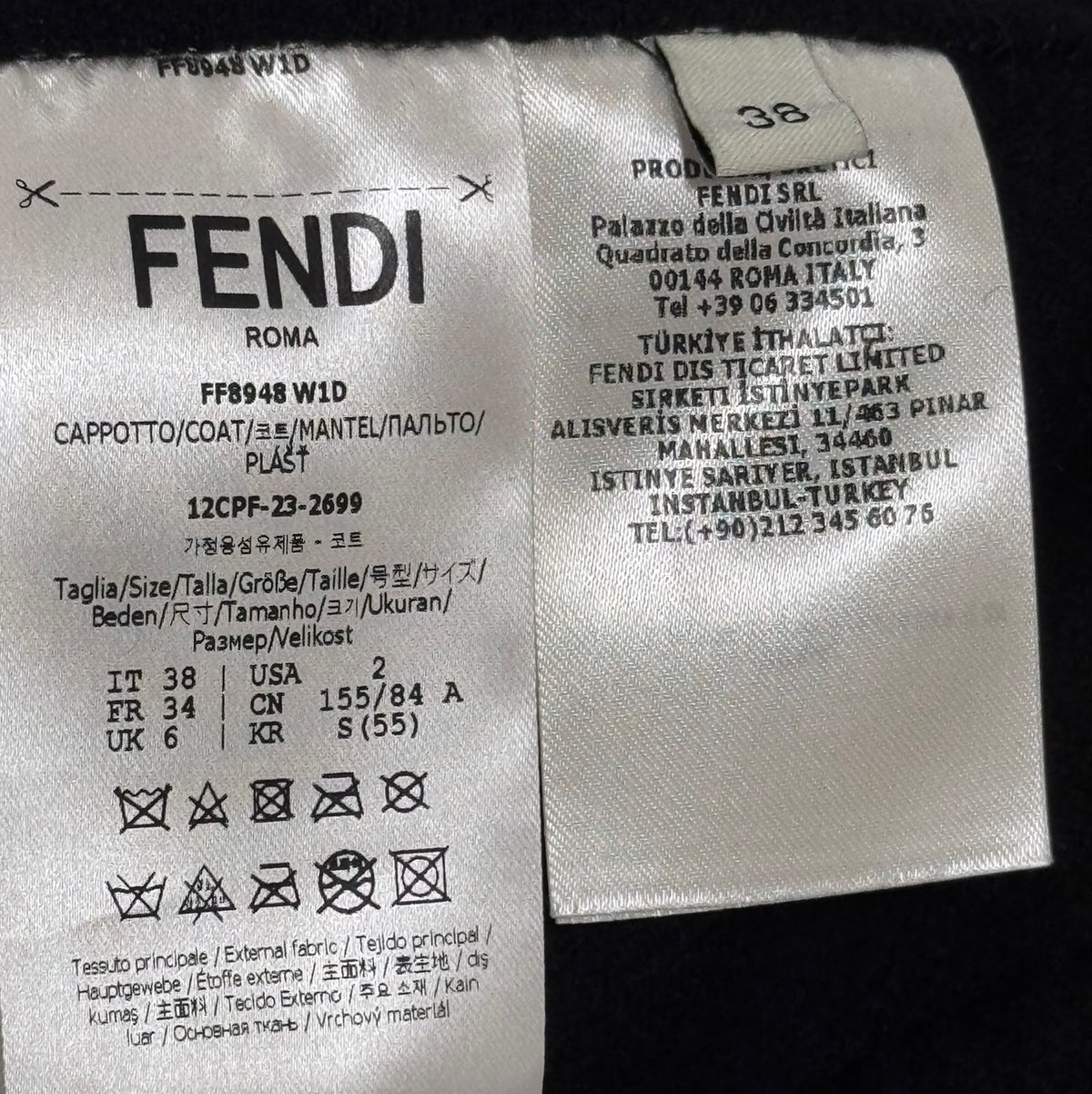 FENDI - *COLLECTION 2026* COAT WOOL MIDI BLACK WITH FF MINK FUR POCKETS SIZE 38 IT