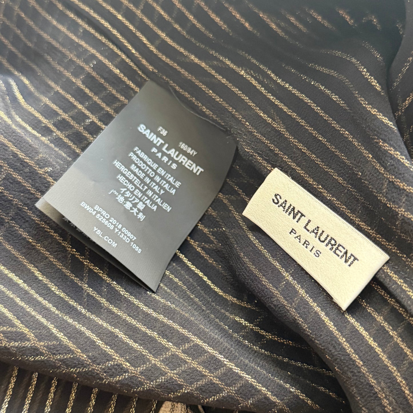 SAINT LAURENT - SHIRT STRIPED SILK BLACK AND GOLD SIZE 36 FR