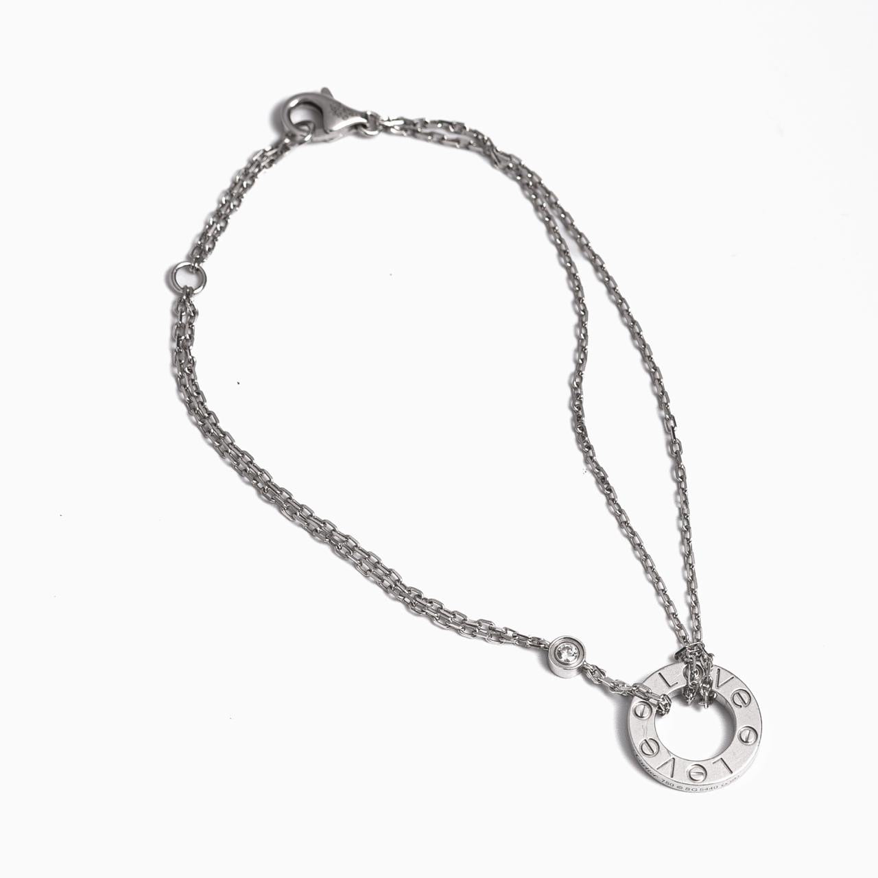 CARTIER - LOVE CHAIN BRACELET 18K WHITE GOLD 2 BRILLIANT-CUT DIAMONDS