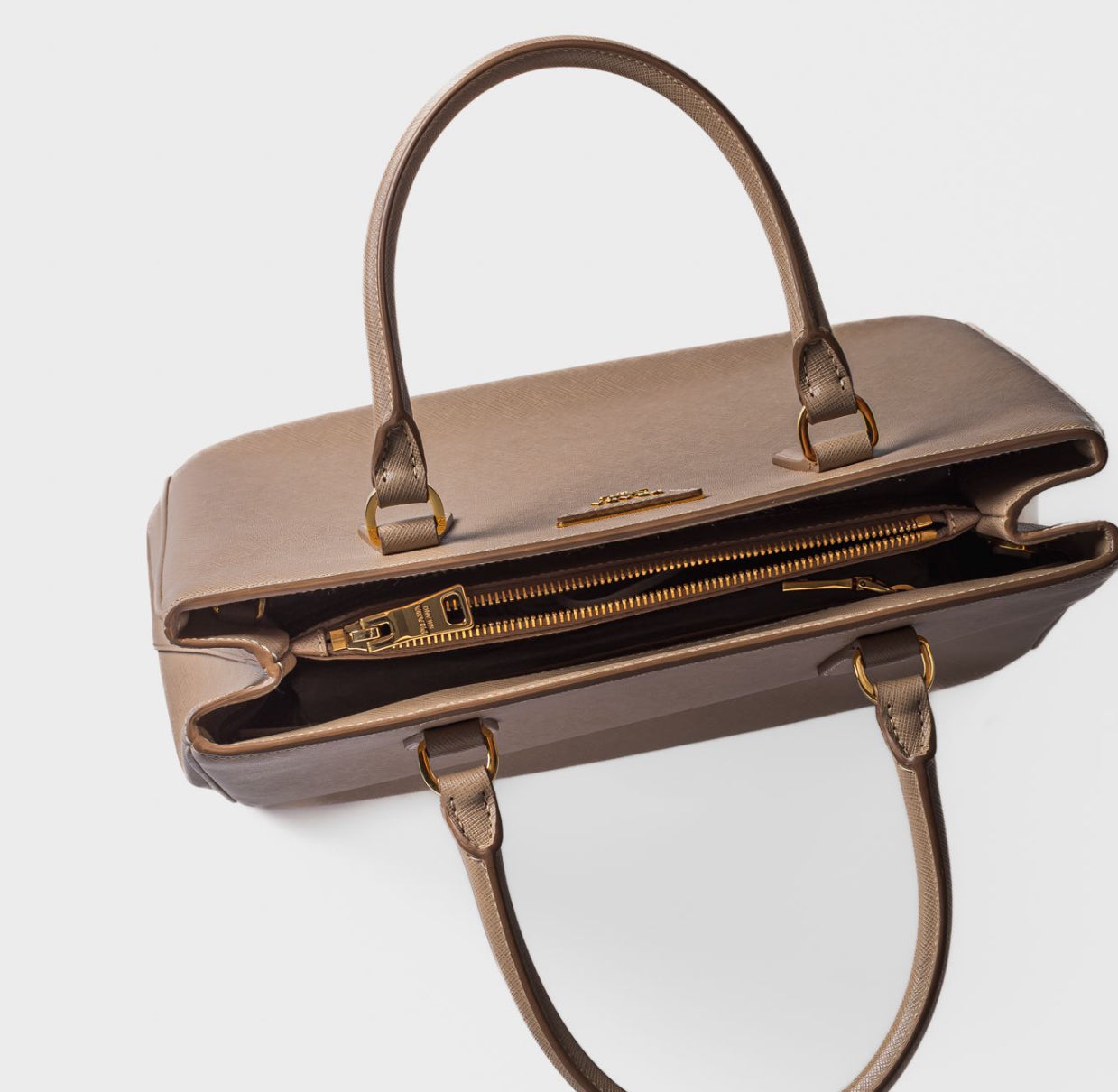 PRADA - BAG GALLERIA MEDIUM BEIGE SAFFIANO LEATHER WITH GOLD HARDWARE