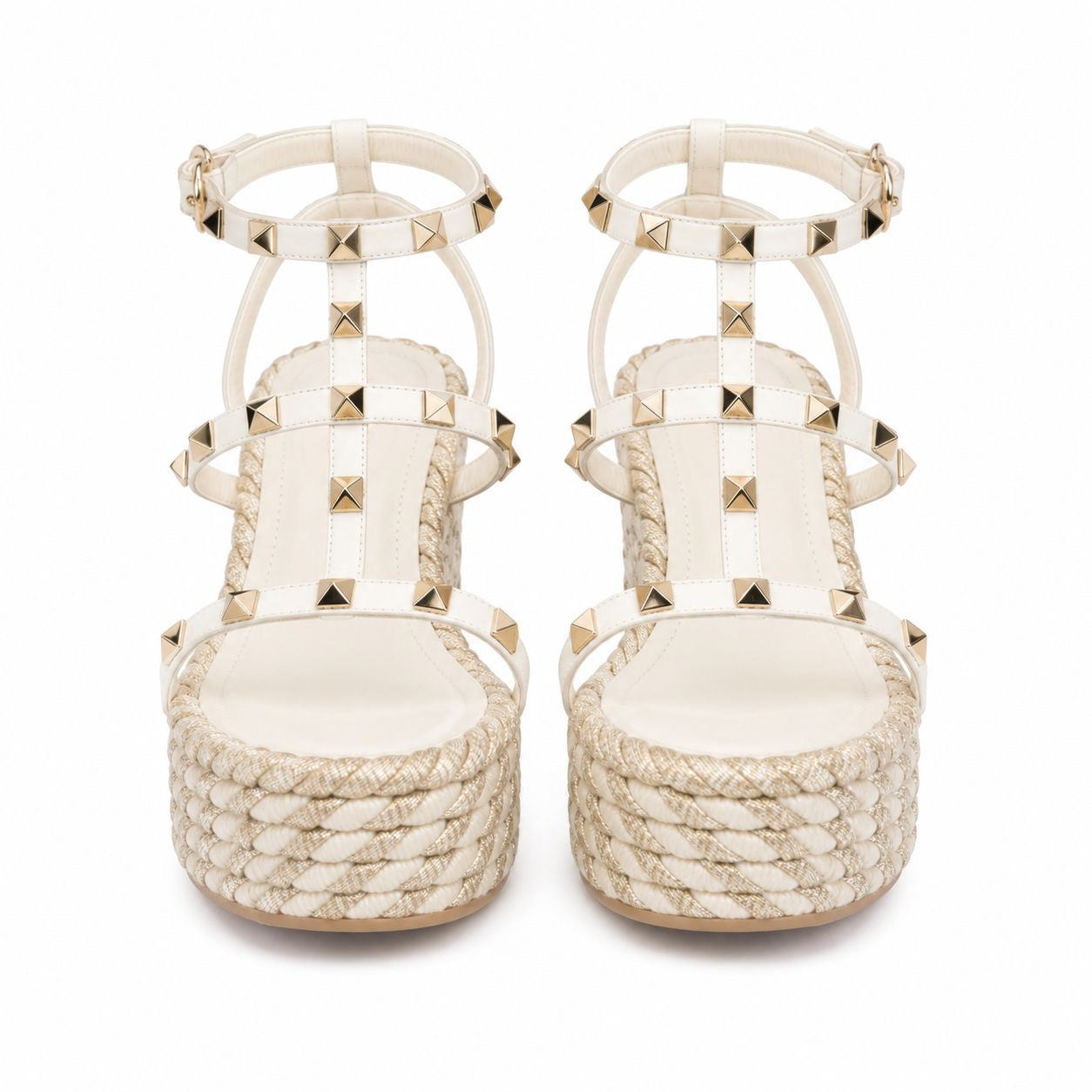 VALENTINO - WEDGE SANDALS ROCKSTUD WHITE AND SILVER SIZE 41