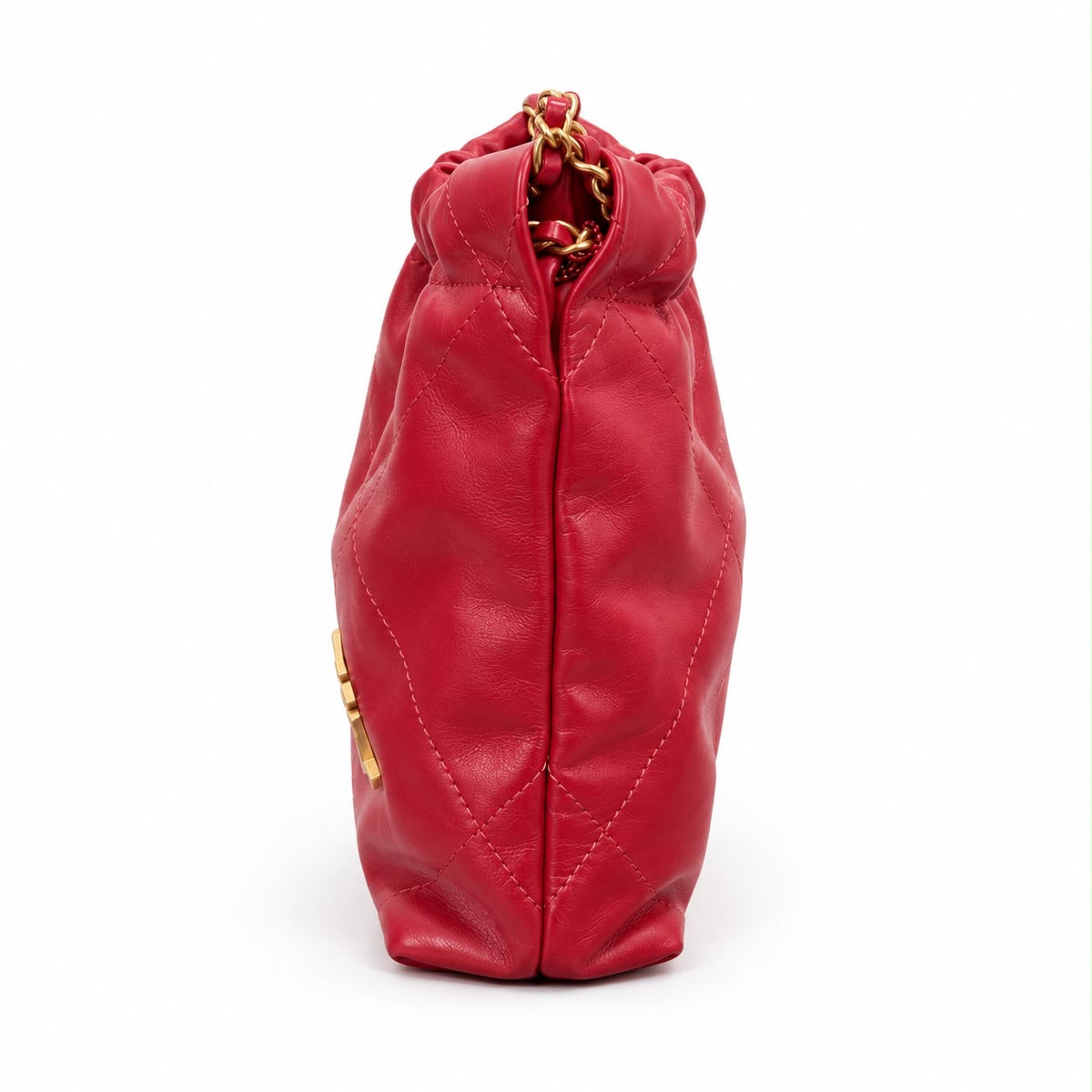 CHANEL - *NEW* BAG 22 MINI HOBO RED QUILTED CALFSKIN WITH GOLD TONE HARDWARE