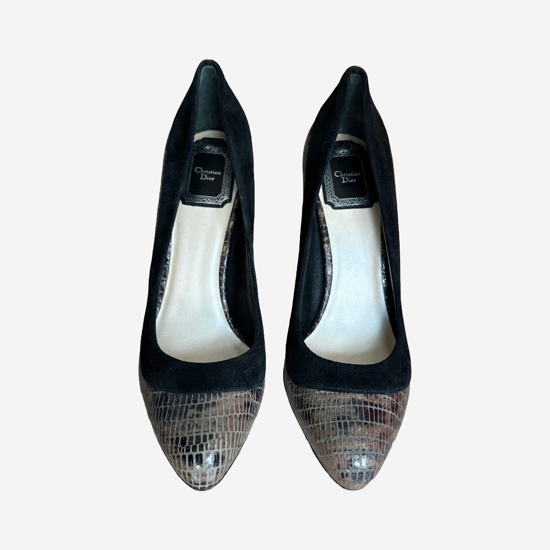 DIOR - *NEW* PUMPS BLACK SUÈDE & GREY PYTHON-EFFECT SIZE 37,5 Eu