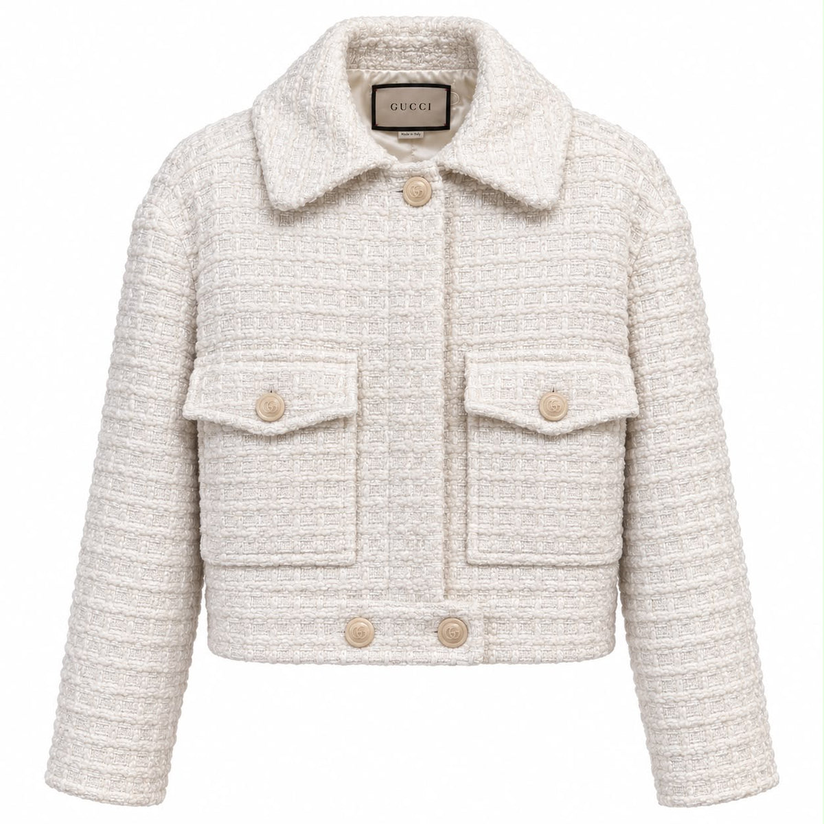 GUCCI - JACKET BOMBER TWEED WHITE WITH LOGO BUTTONS SIZE 38 IT