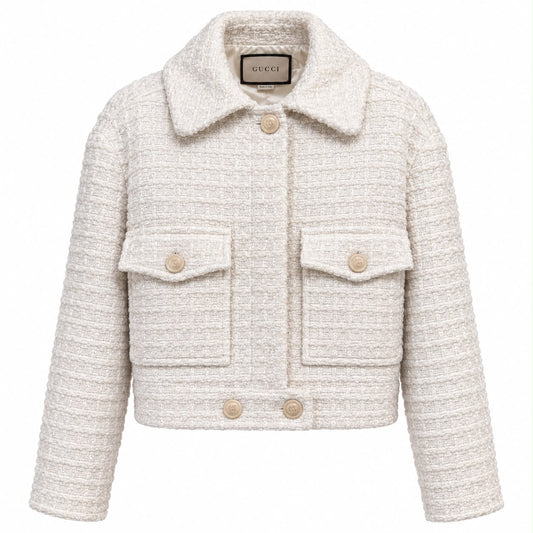 GUCCI - JACKET BOMBER TWEED WHITE WITH LOGO BUTTONS SIZE 38 IT