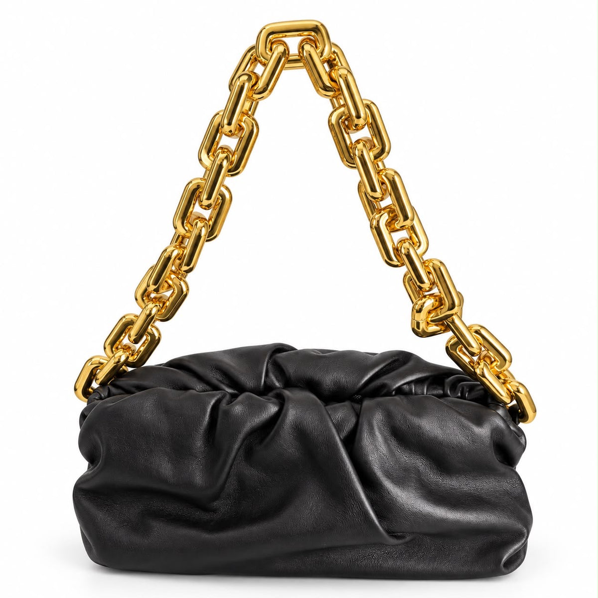 BOTTEGA VENETA - *NEW* POUCH CHAIN BLACK LEATHER WITH GOLD-TONE CHAIN