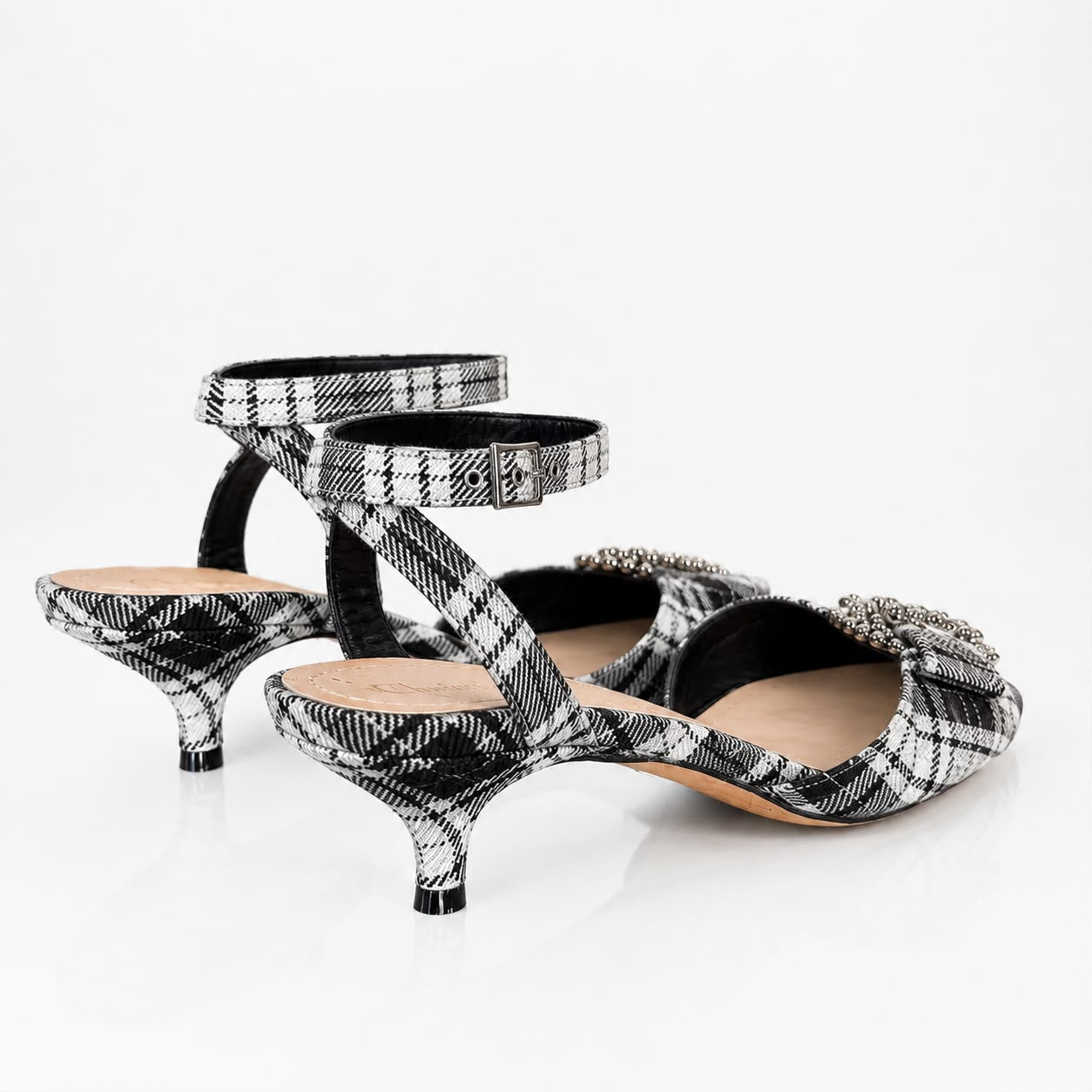 DIOR - PUMPS SLINGBACK TARTAN FABRIC BLACK & WHITE SIZE 36 EU