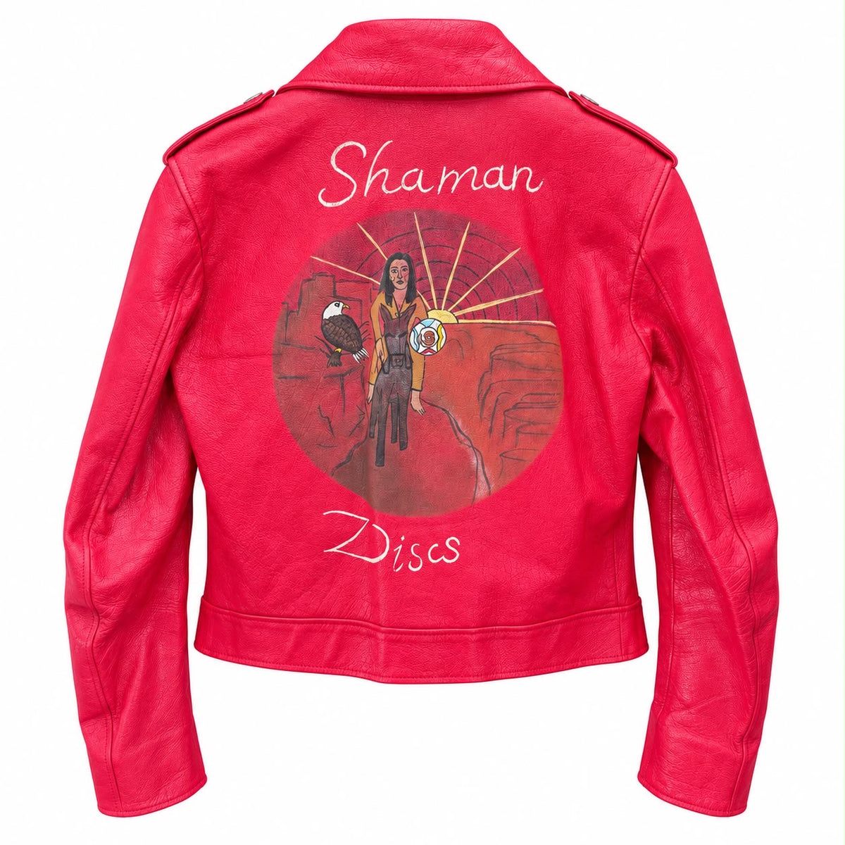 DIOR - JACKET BIKER RED GOAT LEATHER WITH SHAMAN ARTWORK SIZE 34 FR