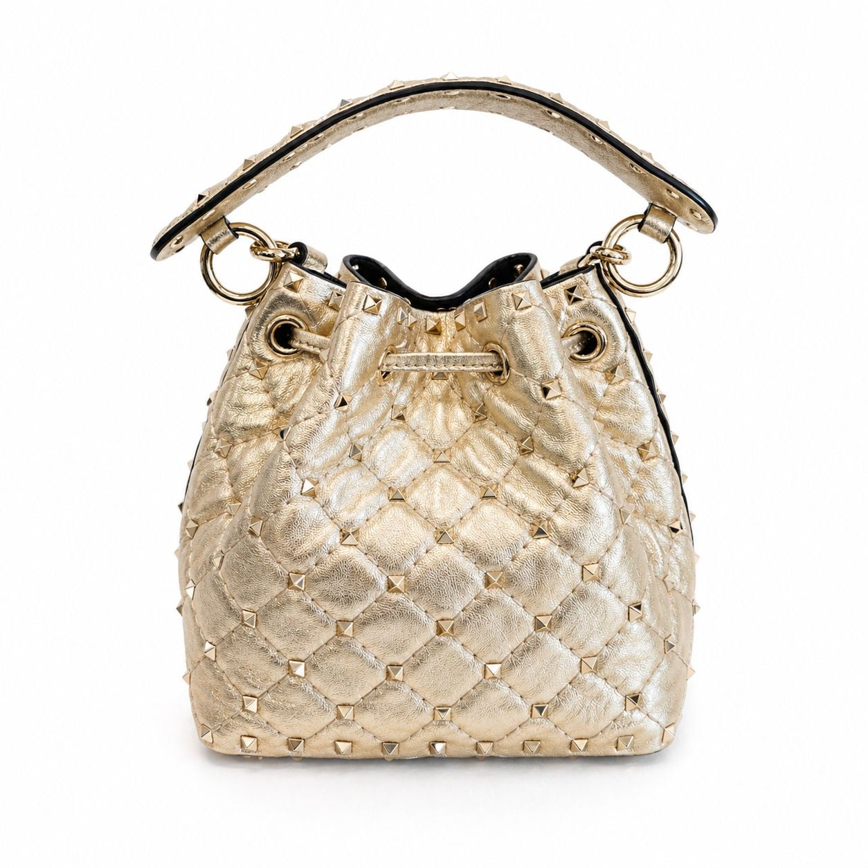 VALENTINO - *NEVER USED* BAG BUCKET ROCKSTUD GOLD LEATHER DOUBLE STRAP