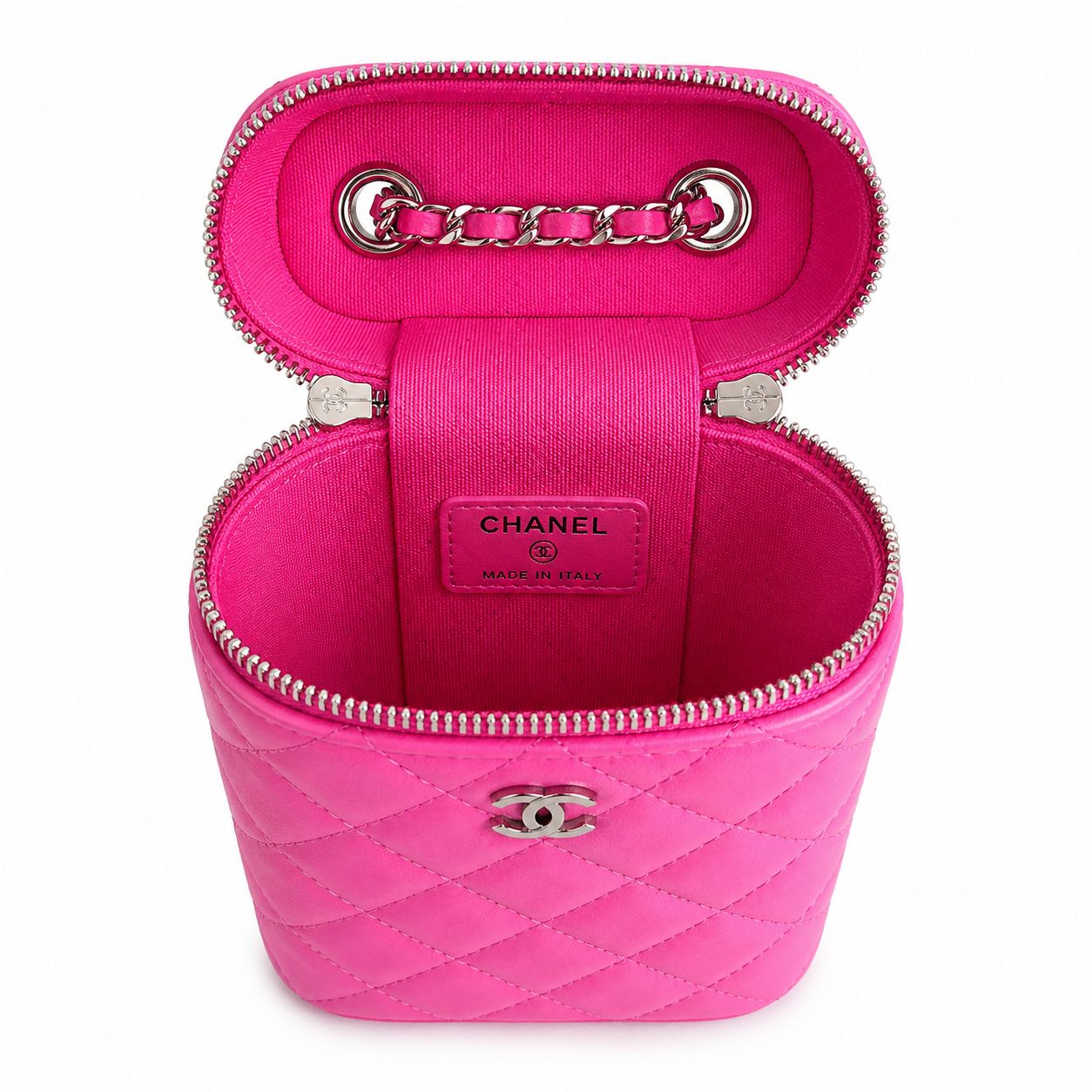 CHANEL - *NEW RARE* VANITY BAG FUCHSIA QUILTED CAVIAR LEATHER SILVER HARDWARE