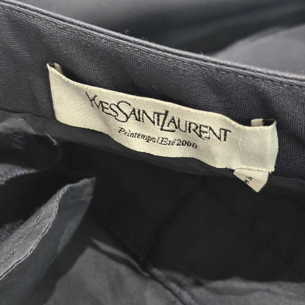 SAINT LAURENT - SUIT SMOKING JACKET AND TROUSERS BLUE WITH SATIN LAPELS SIZE 40 FR / 44 IT