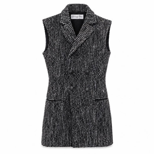 DIOR - JACKET SLEEVELESS BLUE & WHITE TWEED SIZE 36 FR