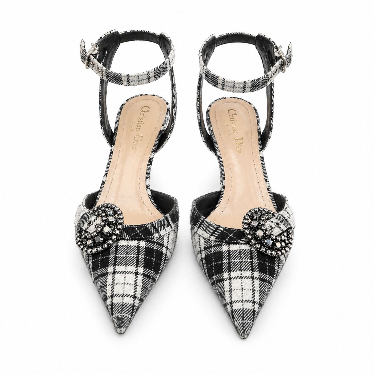 DIOR - D-MEASURE BLACK AND WHITE CHECK CANVAS PUMPS SIZE 37,5 EU