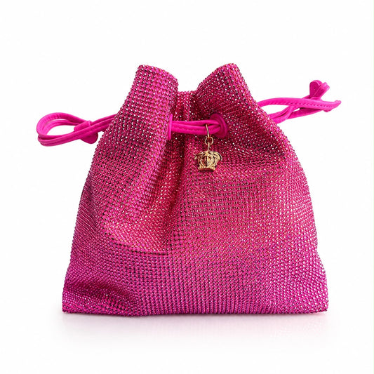 VERSACE - BUCKET BAG MEDUSA CRYSTAL DRAWSTRING FUCHSIA