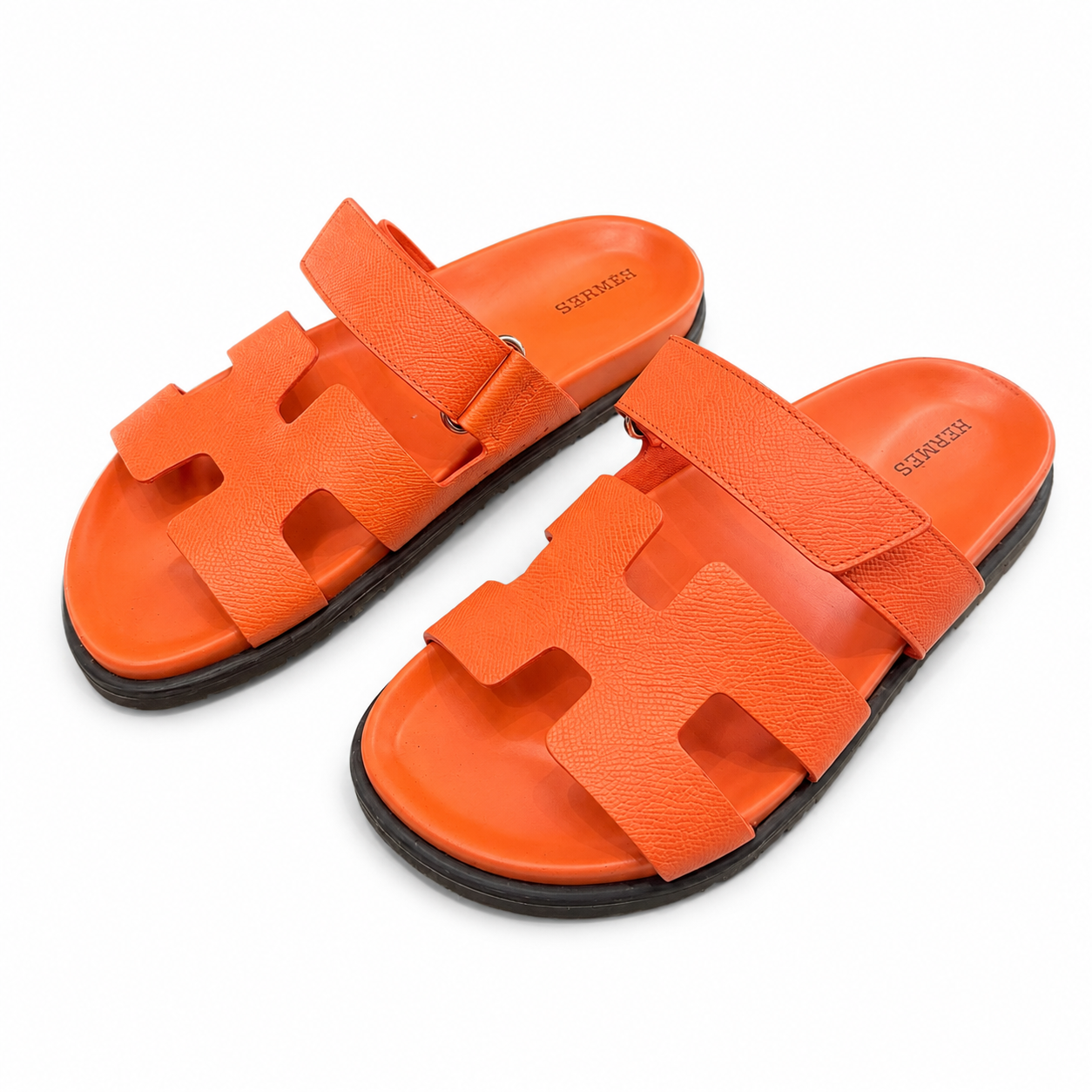 HERMÈS - SANDALS CHYPRES ORANGE (ROSE SORBET) EPSOM LEATHER SIZE 39 EU