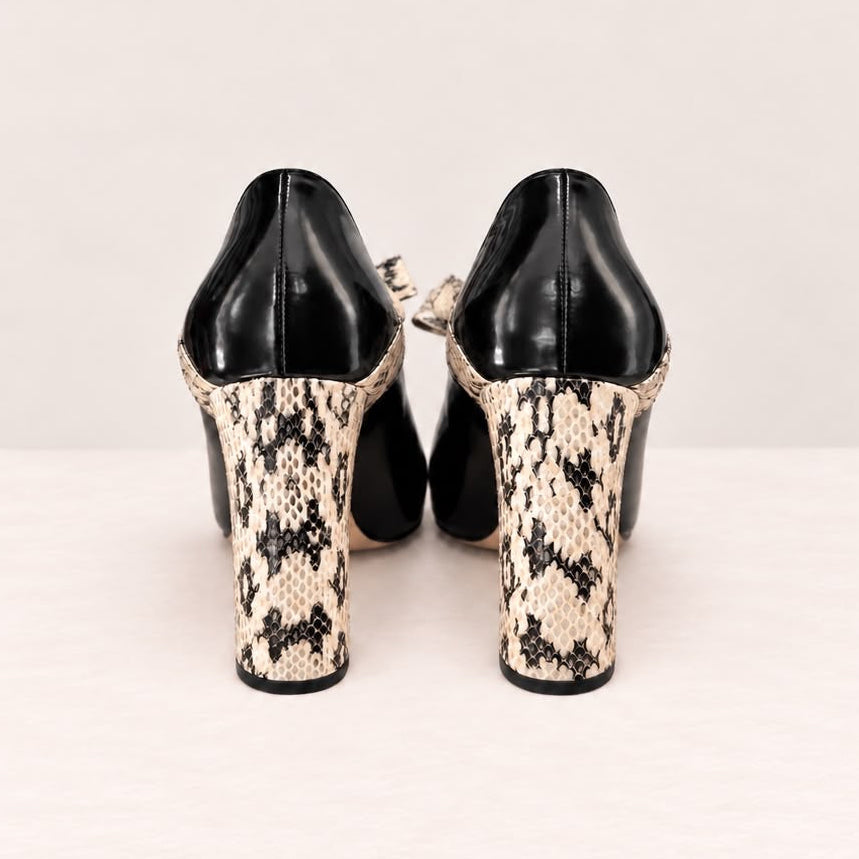 GUCCI - PUMPS MARY JANE BLACK LEATHER & BEIGE WATER SNAKE SIZE 39,5 EU