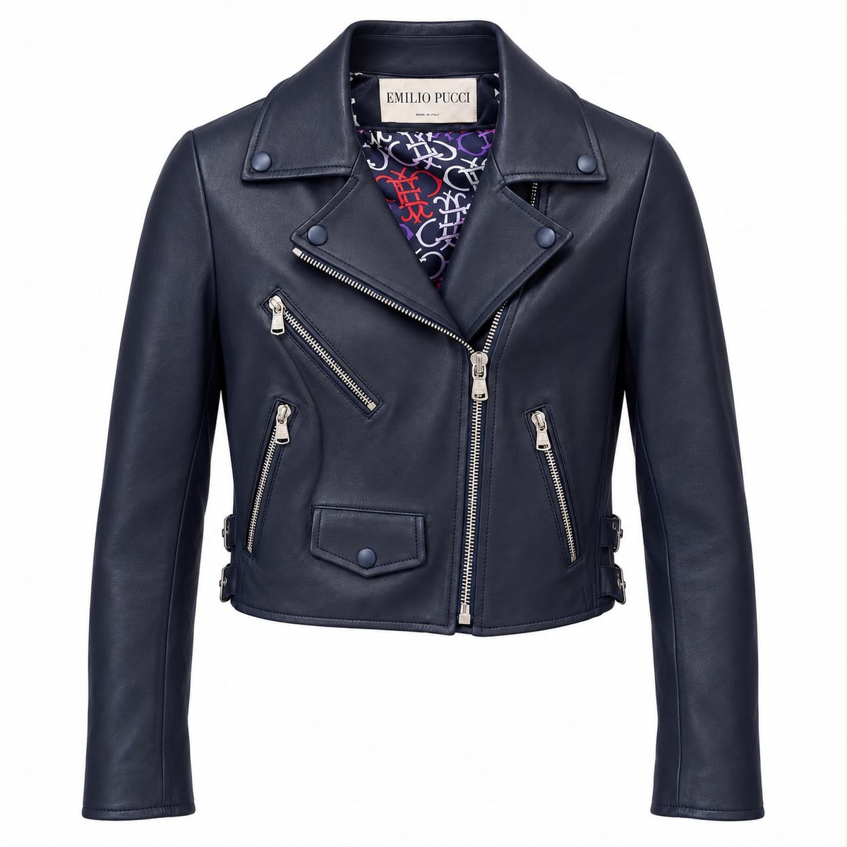 EMILIO PUCCI - JACKET BIKER BLUE LAMBSKIN SIZE 38 IT