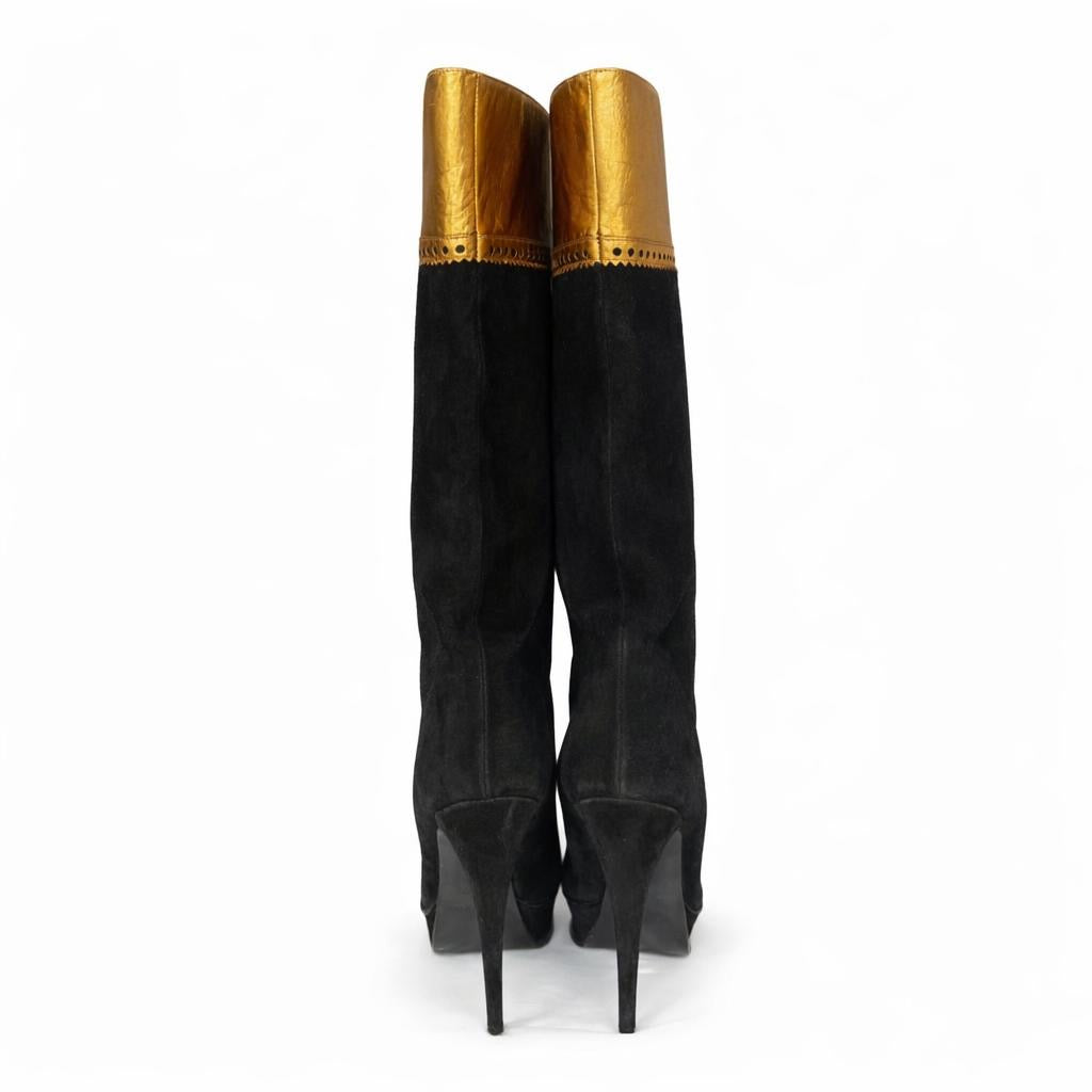 SAINT LAURENT - HIGH BOOTS BLACK SUEDE BLACK AND GOLD SOZE 40 EU