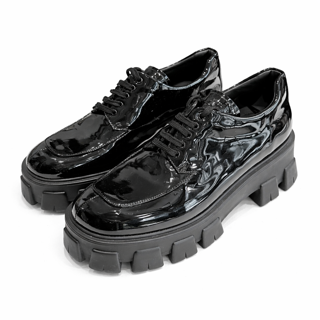 PRADA - *NEVER WORN* SHOES DERBY MONOLITH BLACK PATENT SIZE 40 EU