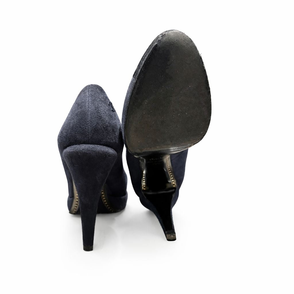 CHANEL - PUMPS BLUE NAVY SUEDE AND PATENT SIZE 40,5 EU