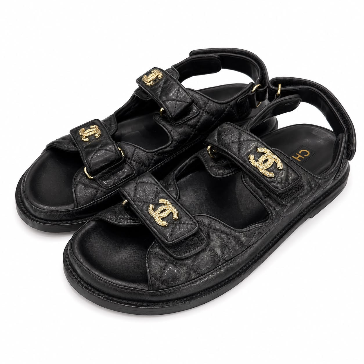 CHANEL - SANDALS DAD BLACK LEATHER GOLD HARDWARE SIZE 40 C