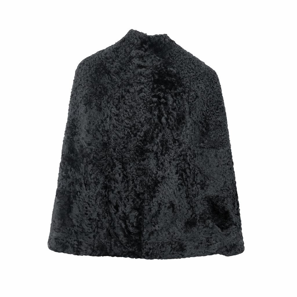 SAINT LAURENT - CAPE COAT BLACK SHEARLING SIZE 34 FR