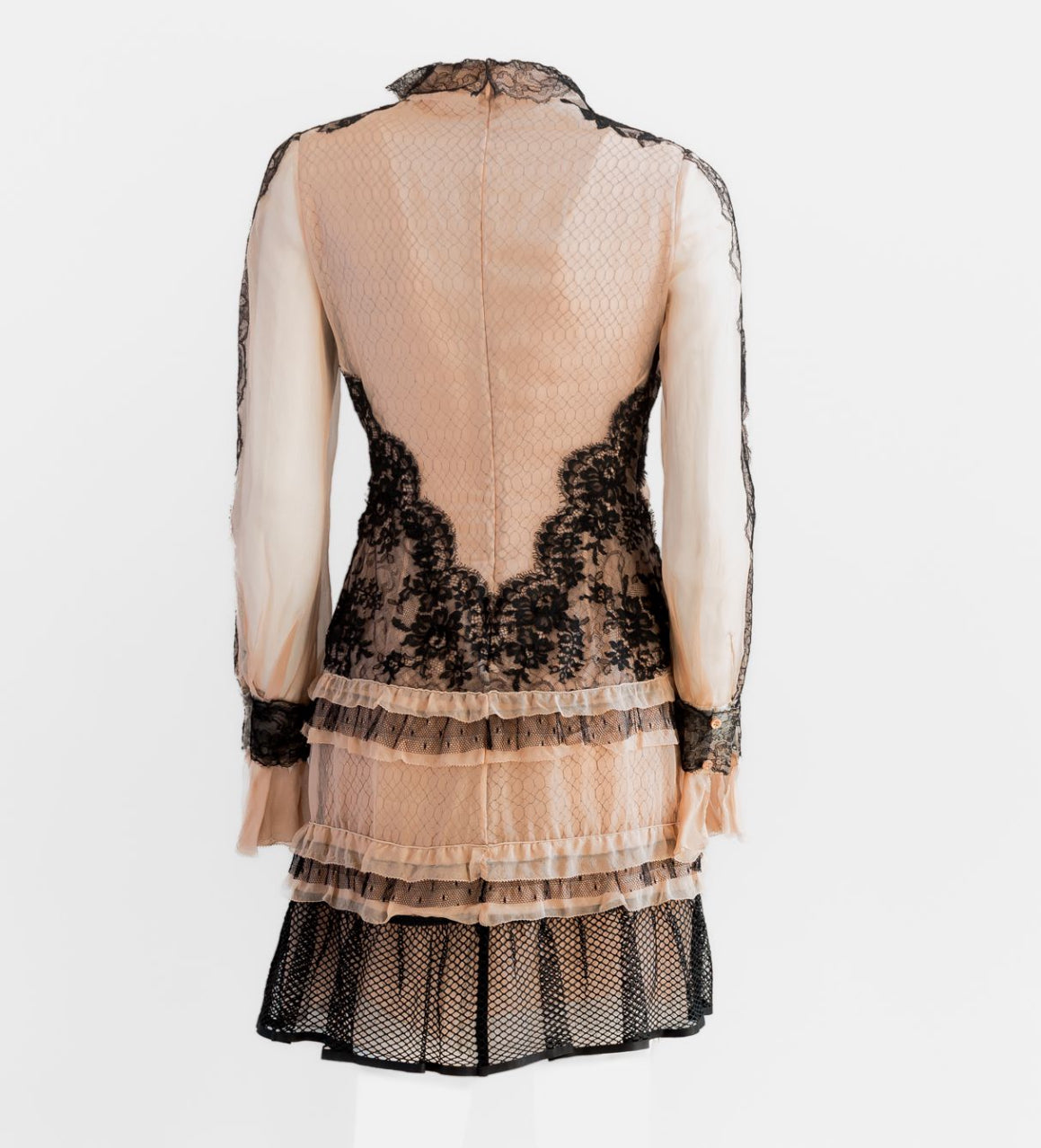 VALENTINO - DRESS MINI LACE BLACK AND PINK SIZE S