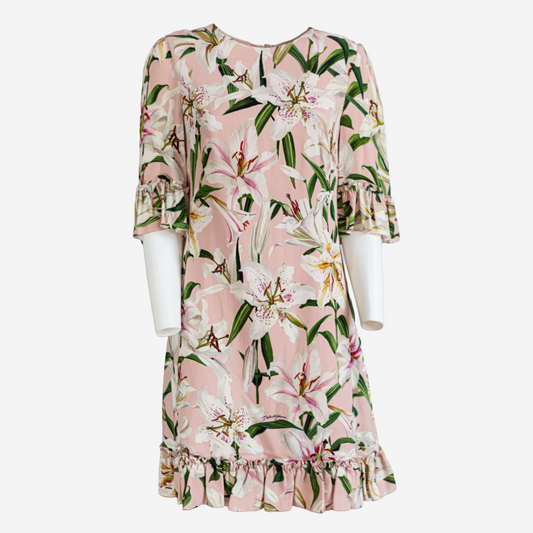 DOLCE & GABBANA - DRESS MIDI LILY PRINT PINK/WHITE SIZE 44 IT