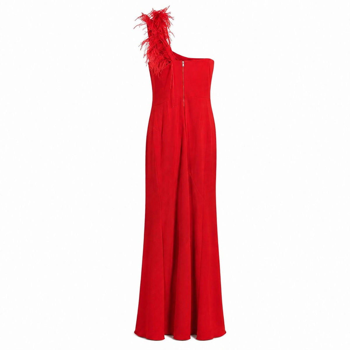 ROLAND MOURET - DRESS MAXI RED ONE-SHOULDER FEATHER 42 FR