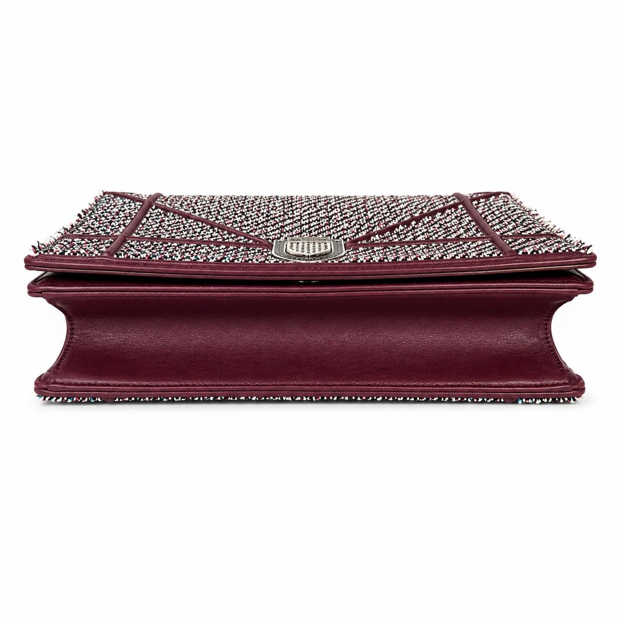 DIOR - BAG DIORAMA MEDIUM BURGUNDY TWEED AND LEATHER SILVER HARDWARE