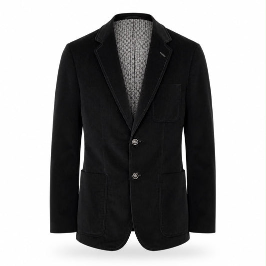 GUCCI – BLAZER BLACK CORDUROY TAILORED WITH CREST BUTTONS & PATTERNED LINING SIZE 48 IT