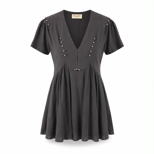 SAINT LAURENT - DRESS MINI BLACK BEADED EMBELLISHMENT SIZE 36 FR