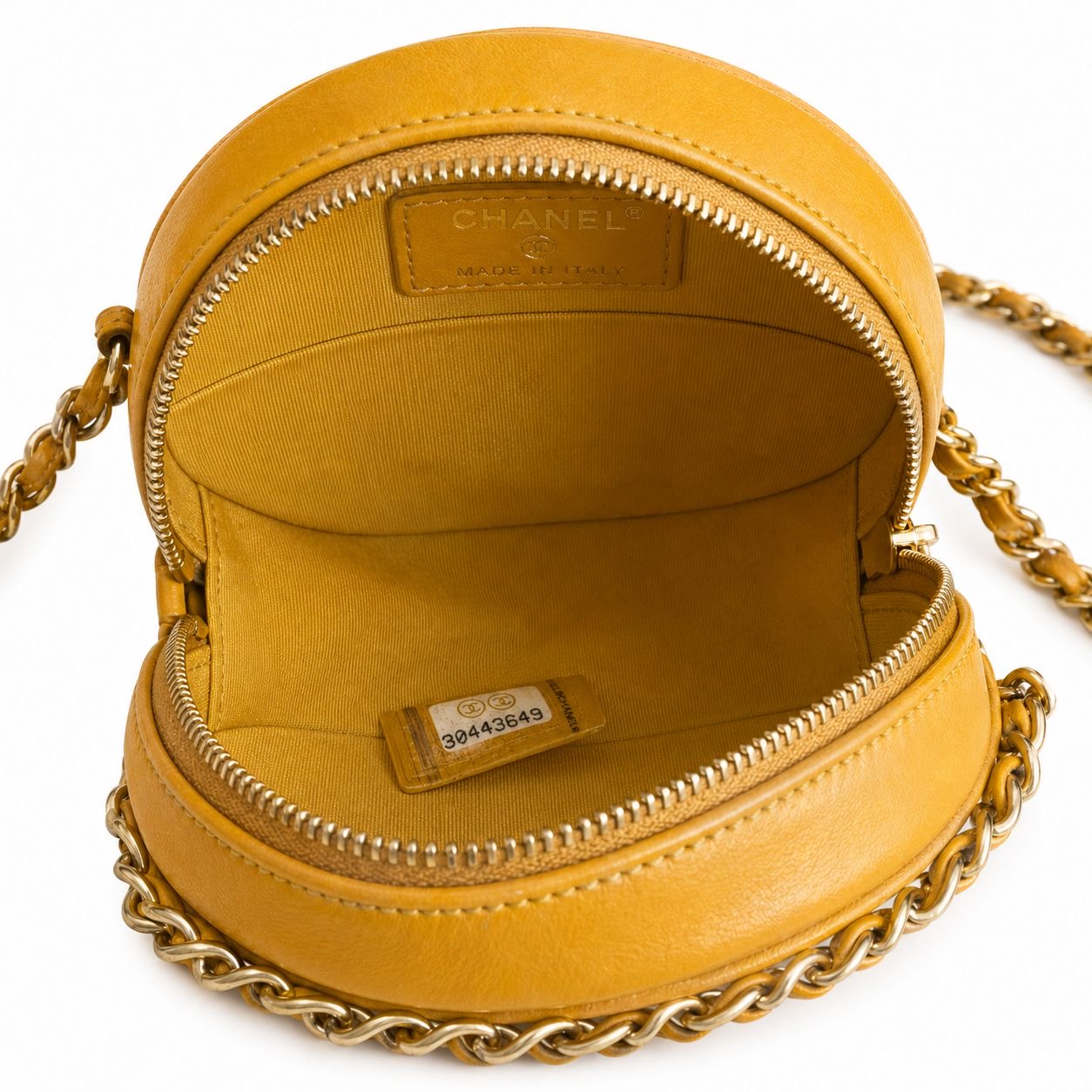 CHANEL - BAG ROUND OCHRE YELLOW WITH CHAIN