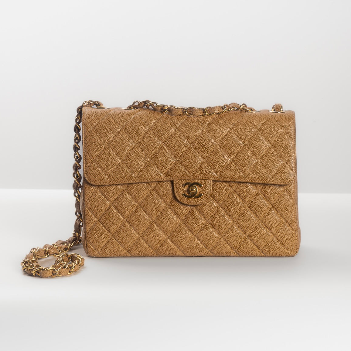 CHANEL - TIMELESS FLAP BAG LARGE BEIGE CAVIAR LEATHER GOLD HARDWARE