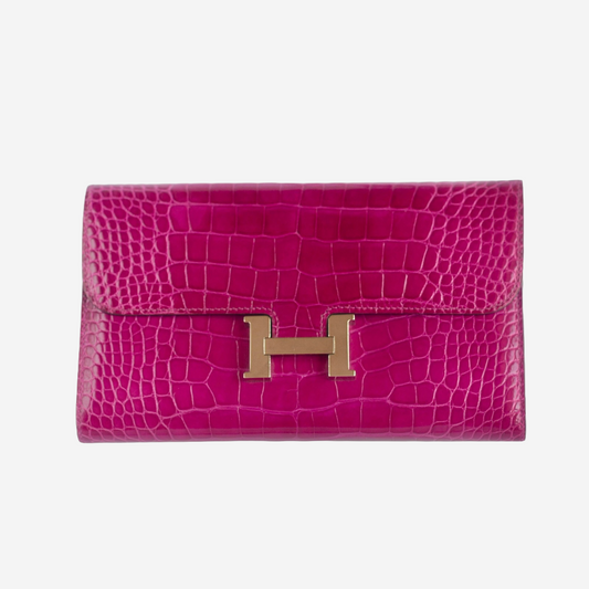 HERMÈS - WALLET CONSTANCE SHINY ALLIGATOR PINK PALLADIUM HARDWARE