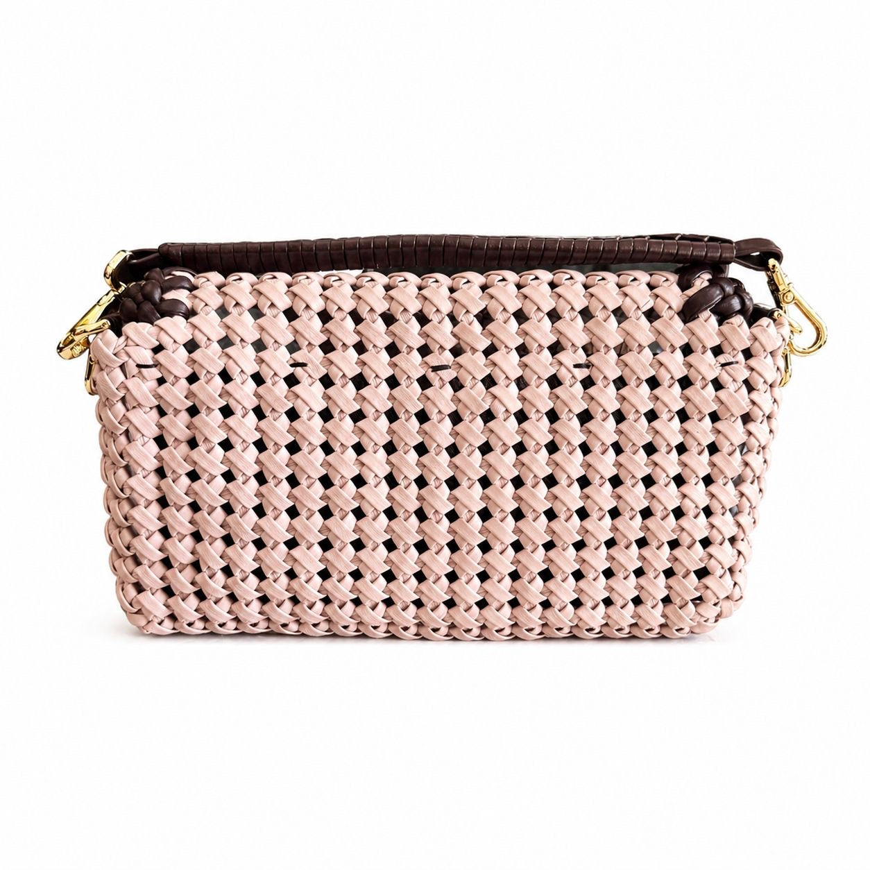 FENDI - *LIMITED EDITION* BAG BAGUETTE INTRECCIATO NAPPA LEATHER PINK AND BROWN
