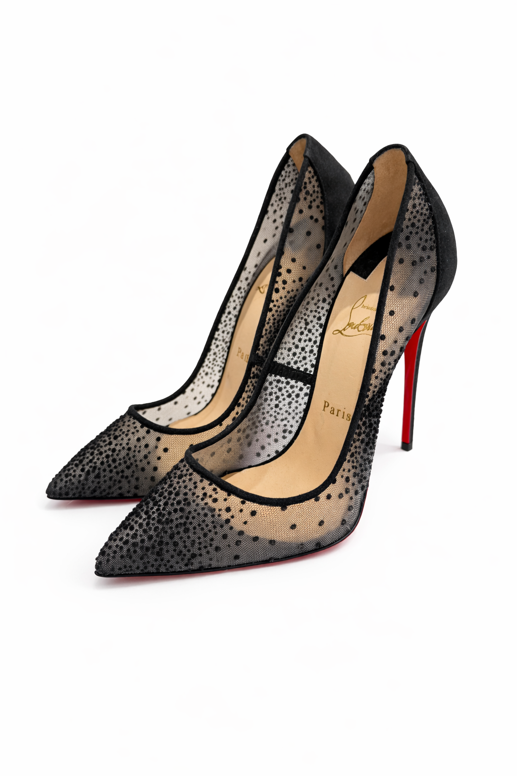 LOUBOUTIN - *BRAND NEW* PUMPS BLACK WITH VELVET POLKADOTS SIZE 39 EU