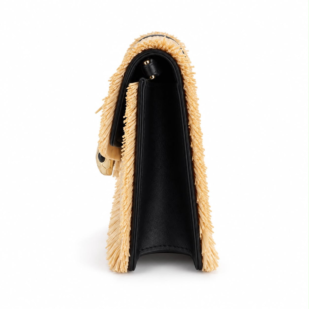 BULGARI - *NEVER WORN* BAG SERPENTI FOREVER MINI IN NATURAL RAFFIA WITH BLACK LEATHER TRIM