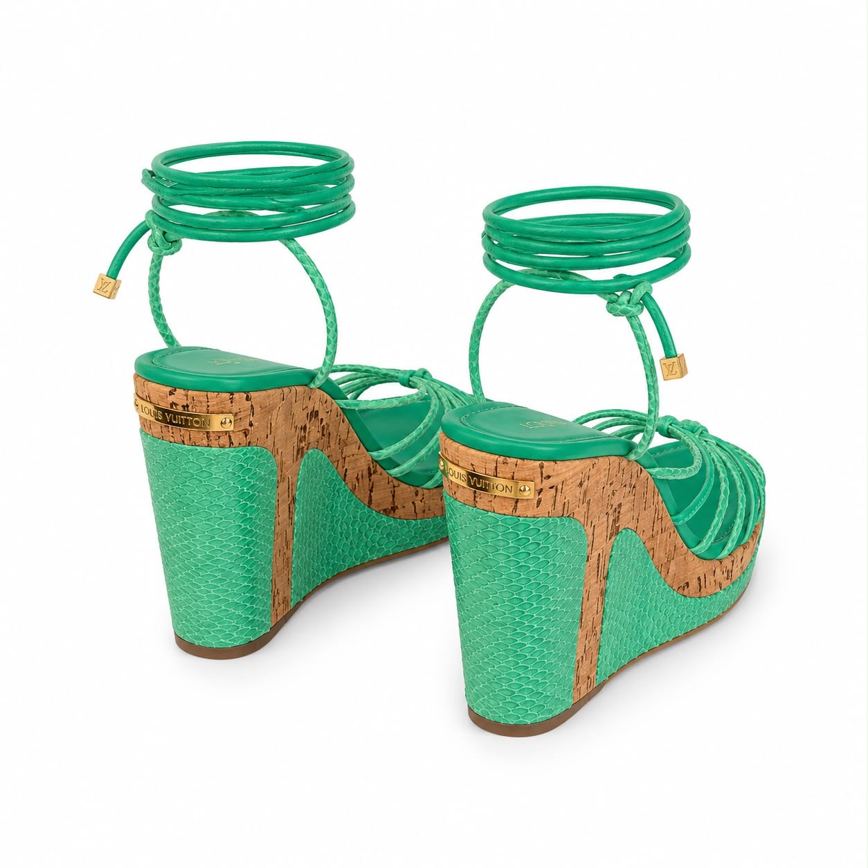 LOUIS VUITTON - WEDGE SANDALS GREN PYTHON WITH CORK SIZE 38 EU