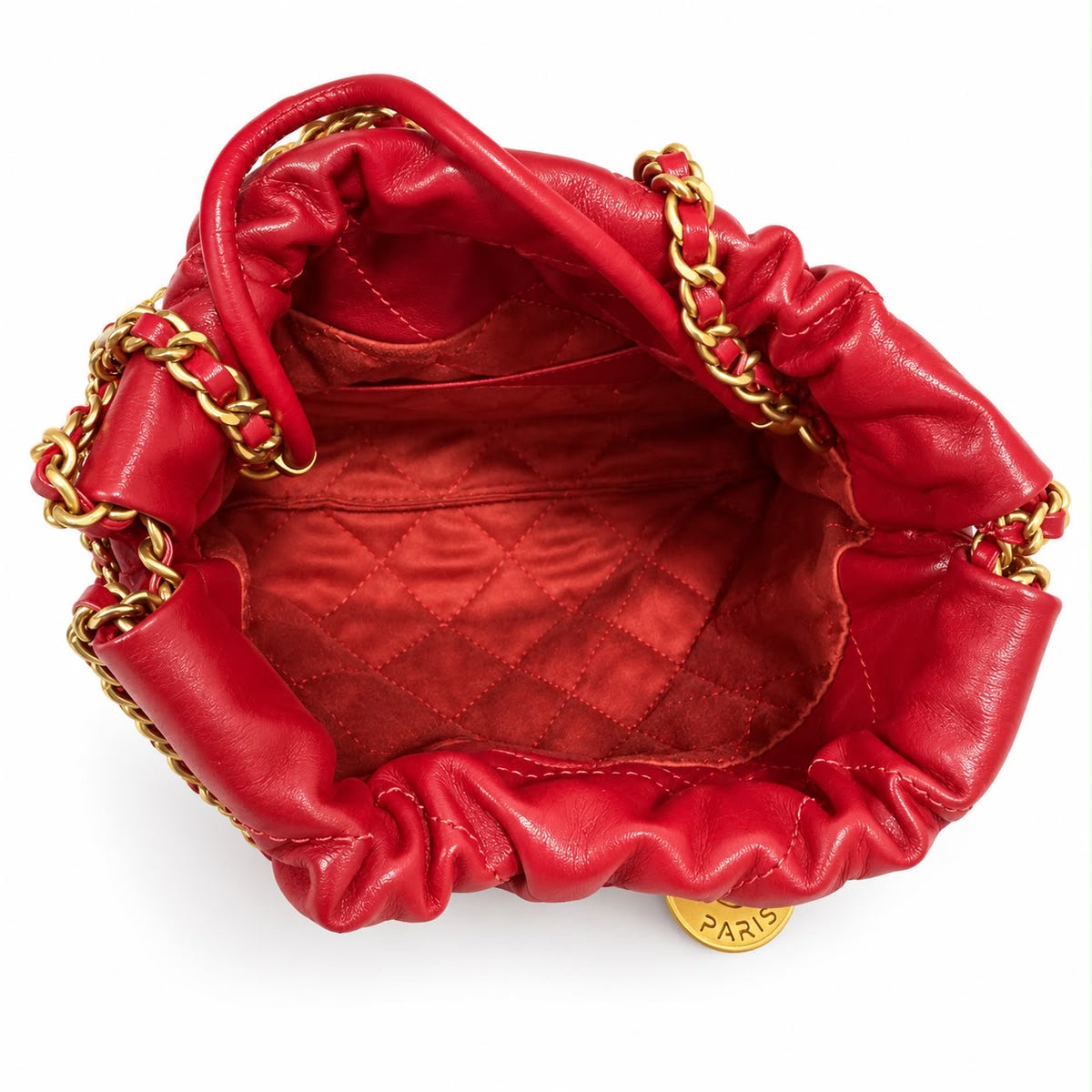 CHANEL - *NEW* BAG 22 MINI HOBO RED QUILTED CALFSKIN WITH GOLD TONE HARDWARE