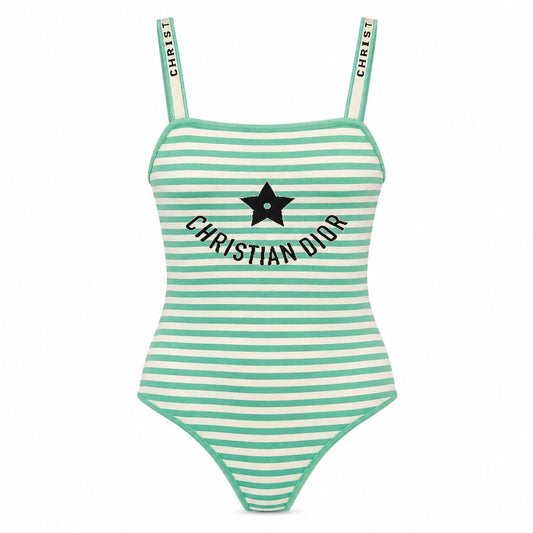 DIOR - BODYSUIT STRIPED WHITE & MINT GREEN WITH DIOR LOGO SIZE S