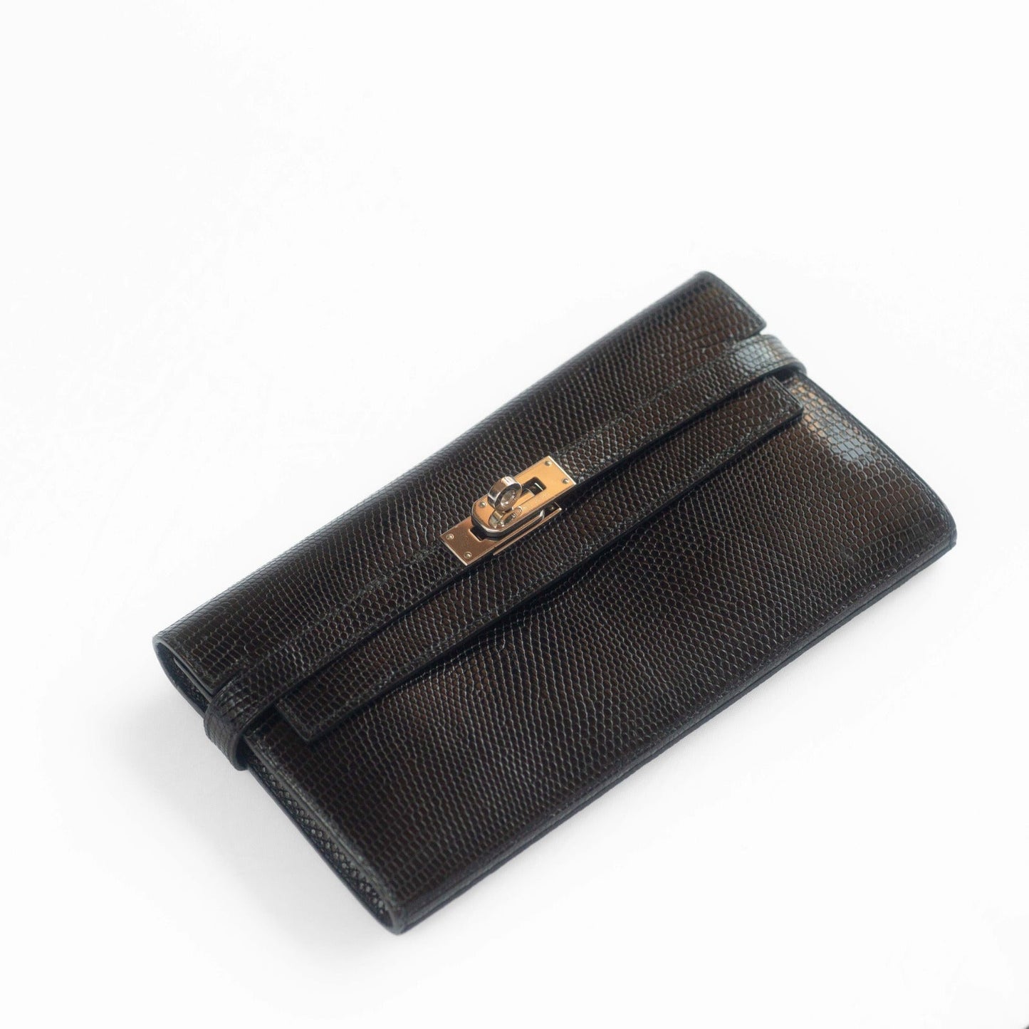 HERMÈS - KELLY WALLET BLACK LIZARD PALLADIUM HARDWARE