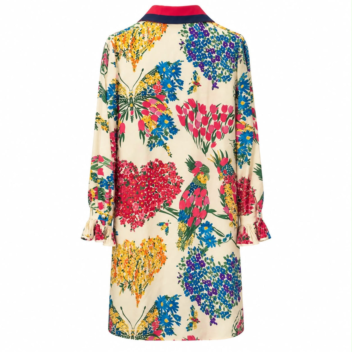 GUCCI - DRESS MINI CORSAGE RUFFLE-TRIM FLORA PRINT SIZE 42 IT