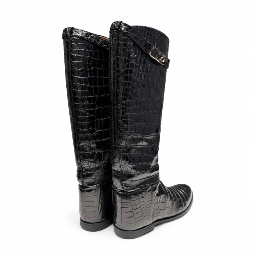 HERMÈS - HIGH BOOTS JUMPING ALLIGATOR BLACK SIZE 37 EU